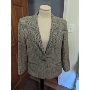 Vtg Petite Plaid Blazer Houndstooth Business Blazer Womens Size 10‎ Haberdashery